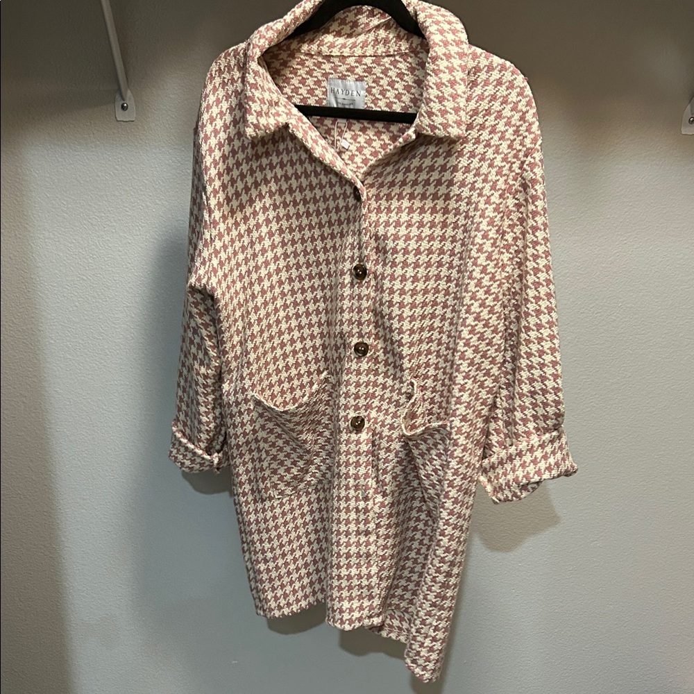 Hayden Houndstooth Blazer in Cream and Brown oversized